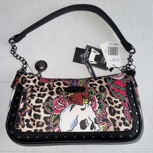 Ed Hardy Studded Crossbody Shoulder bag Purse Leopard Skulls Flowers Y2K